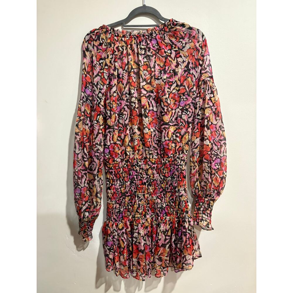 MISA Los Angeles Celina V-Neck Smocked Waist Mini Dress Fire Flora Women's XS - Picture 4 of 4